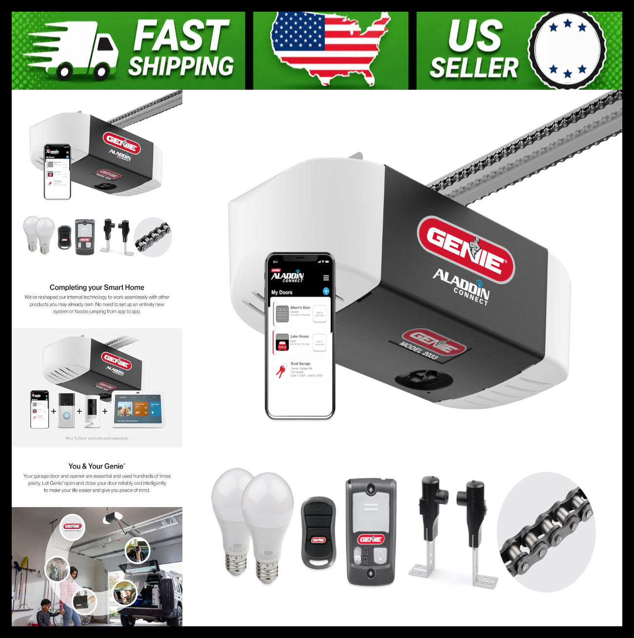Genie Chain Glide Smart Garage Door Opener】【。