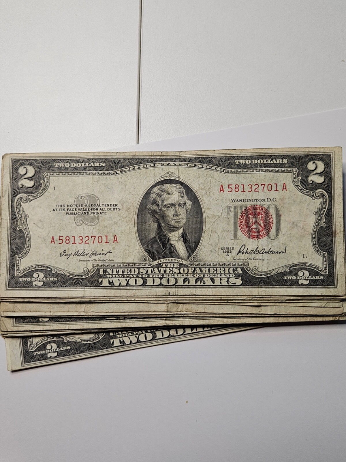 1953 Two Dollar Note Red Seal ~ $2 Bill G-VF+ Old Paper Estate Currency 1953 Two Dollar Note Red Seal ~ $2 Bill G-VF+ Old Paper Estate Currency