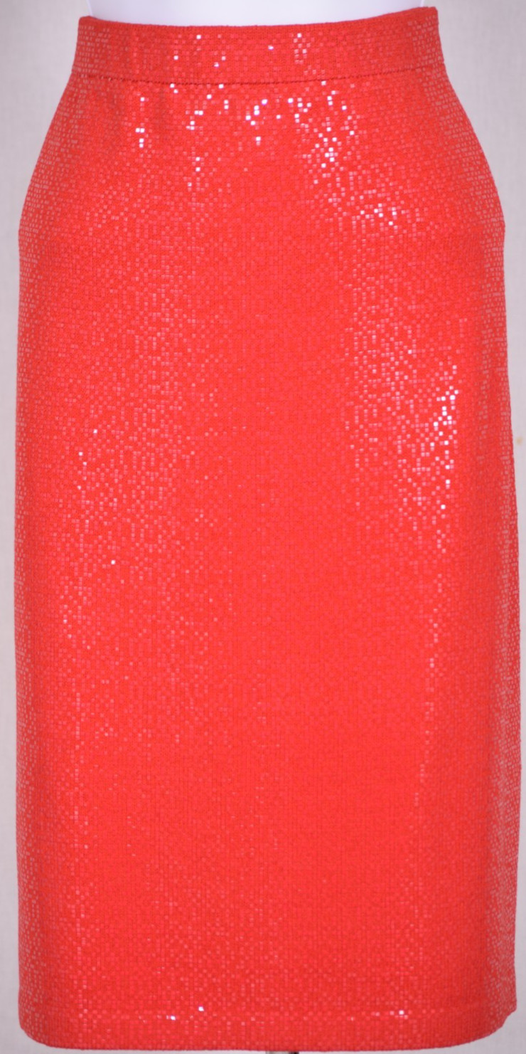 ST.JOHN Women\'s Knit Red Sequins Throughout Metallic Shimmer Skirt Sz 16