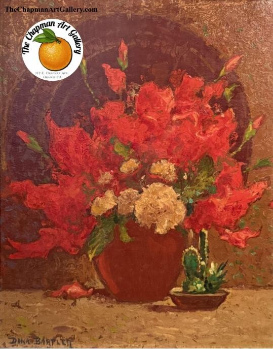 Vintage oil on cardboard floral still life by Dana Bartlett, American Vintage oil on cardboard floral still life by Dana Bartlett, American