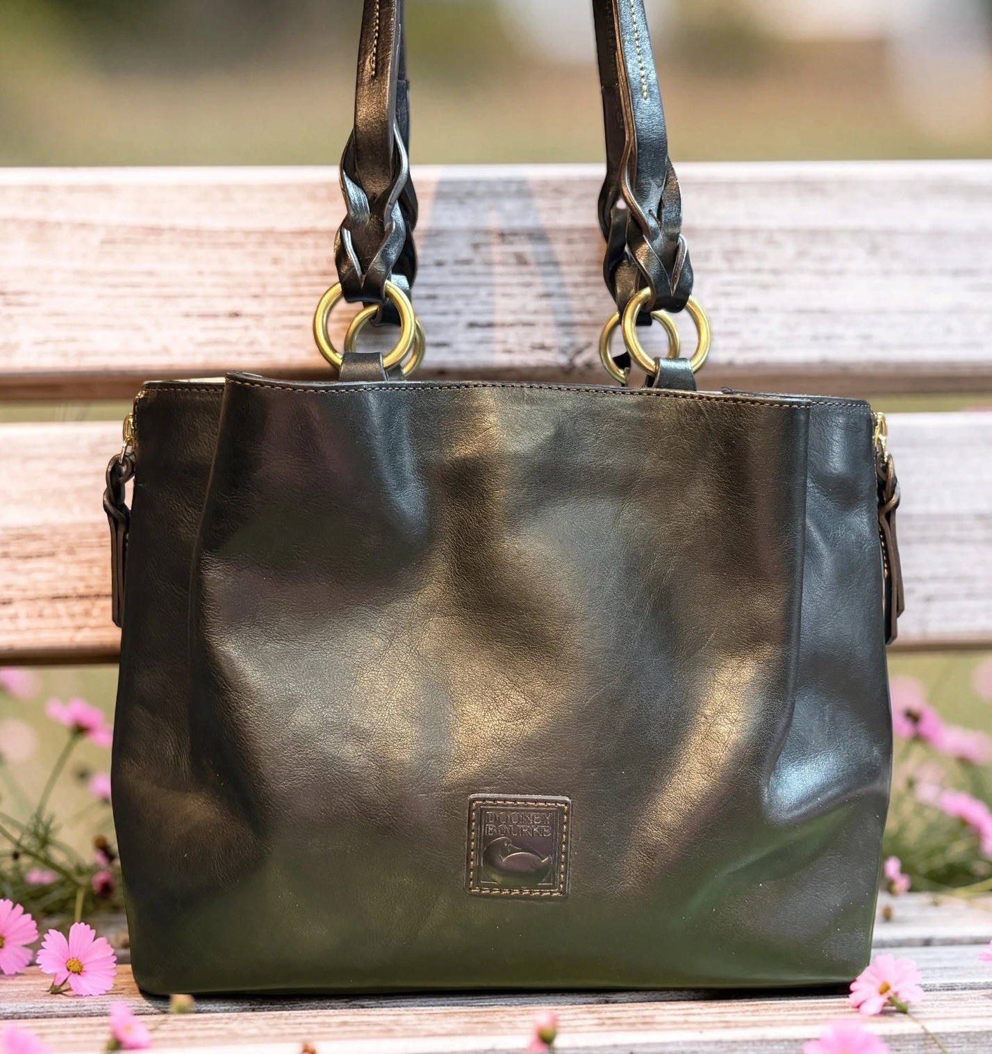 Dooney Bourke Black Side Zip Large Barlow Florentine Leather Tote Shoulder Bag