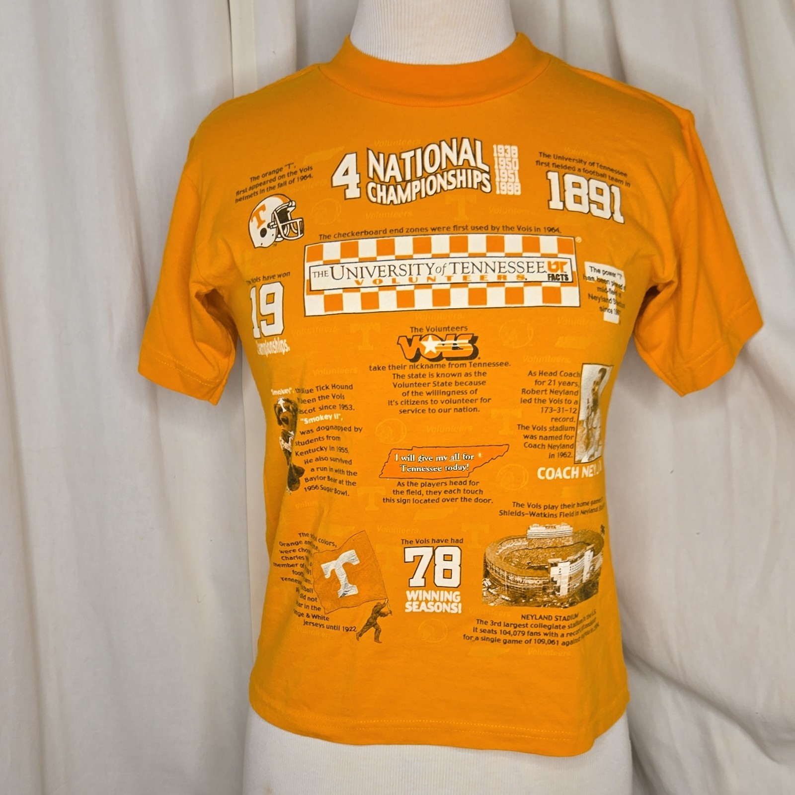 Vintage Crop Tee Tennessee Pride Coach Neyland Football, Orange, Size S Vintage Crop Tee Tennessee Pride Coach Neyland Football, Orange, Size S