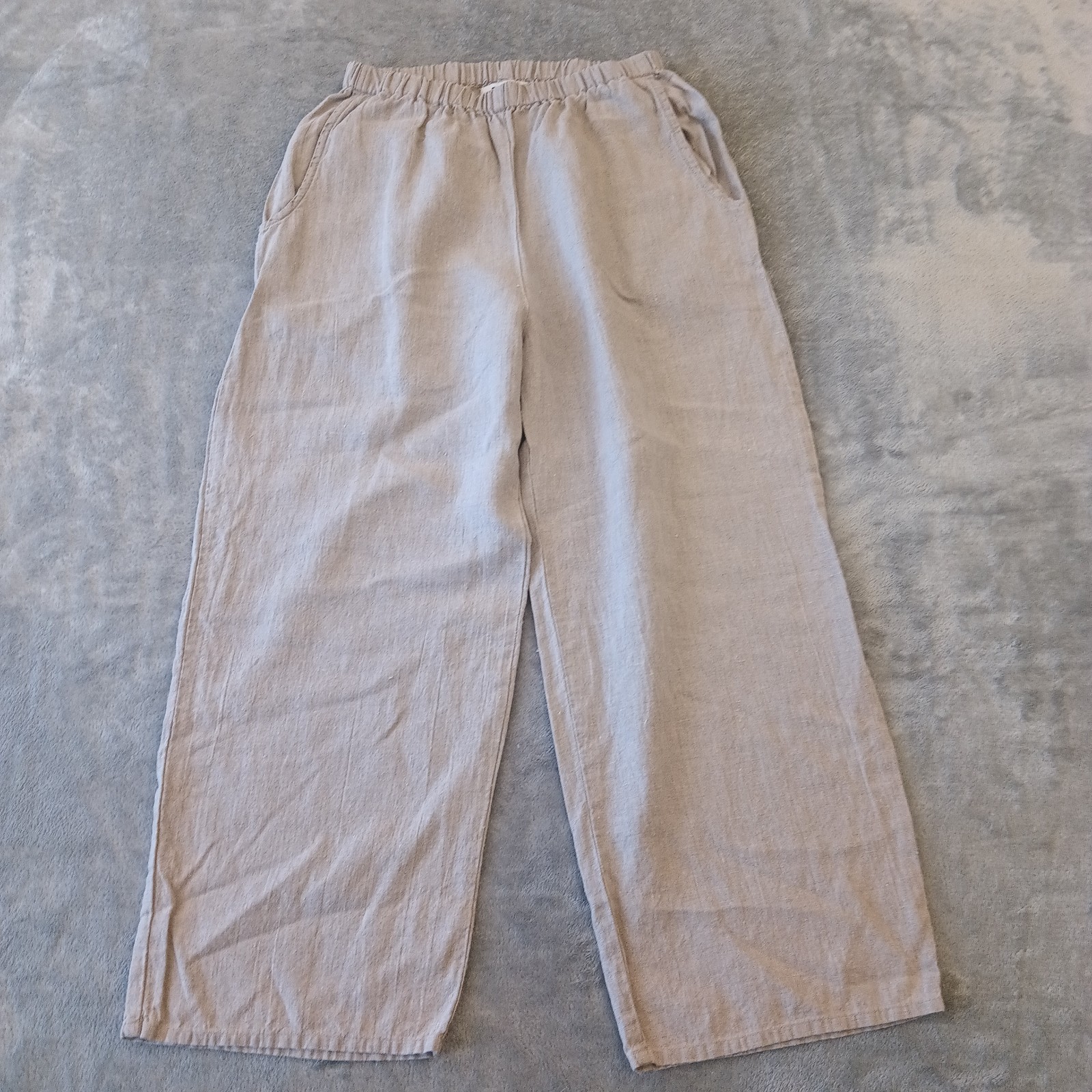 Flax Cropped Pants Womens Small Gray Linen Pull On Pockets 25x23.5 High Rise