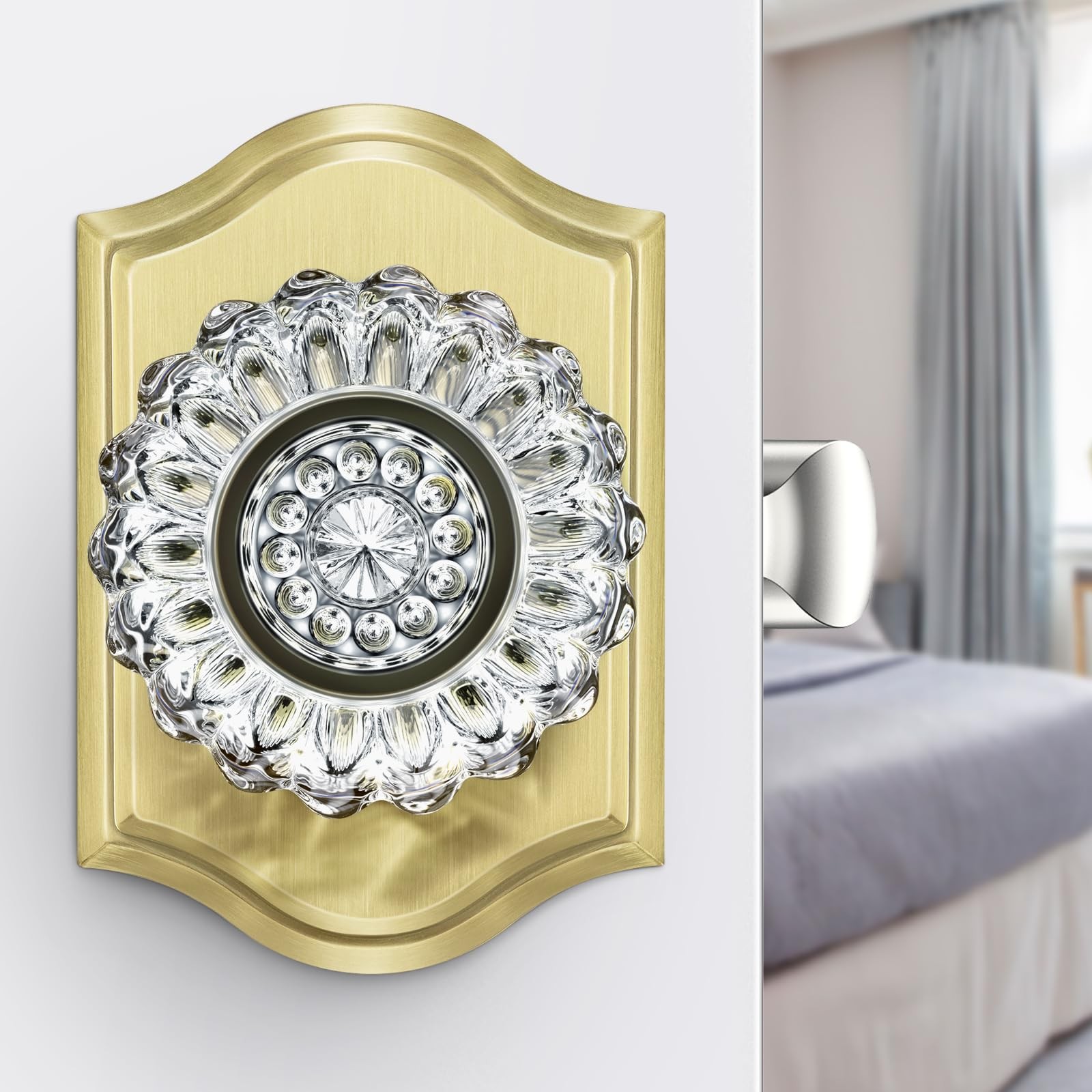 Calzibeno Crystal Door Knobs Interior, Gold Door Knob, 1 Pack