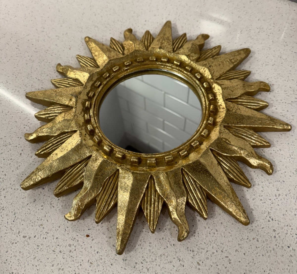 Vintage Pier 1 Gold Sunburst Wall Mirror Celestial Starburst Decor 12.5