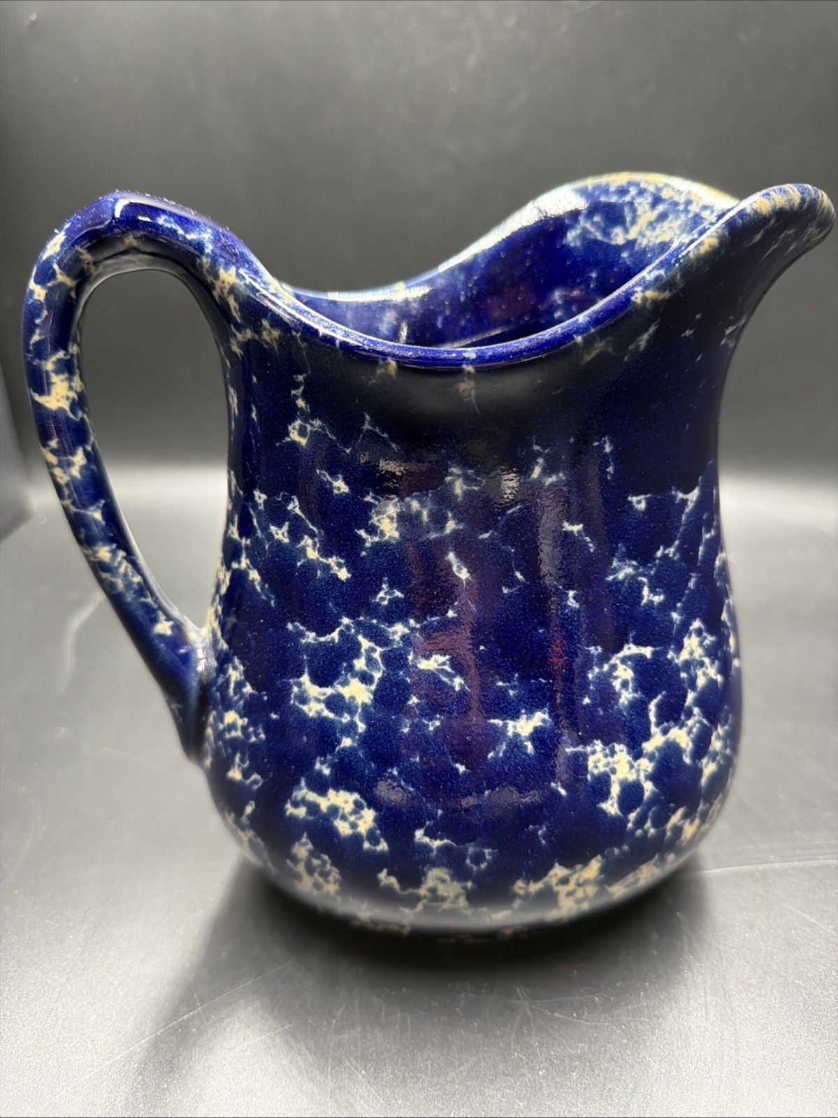 Vintage Bennington Potters Blue Agate 64oz 8” Water Pitcher Ice Lip Spongeware Vintage Bennington Potters Blue Agate 64oz 8” Water Pitcher Ice Lip Spongeware