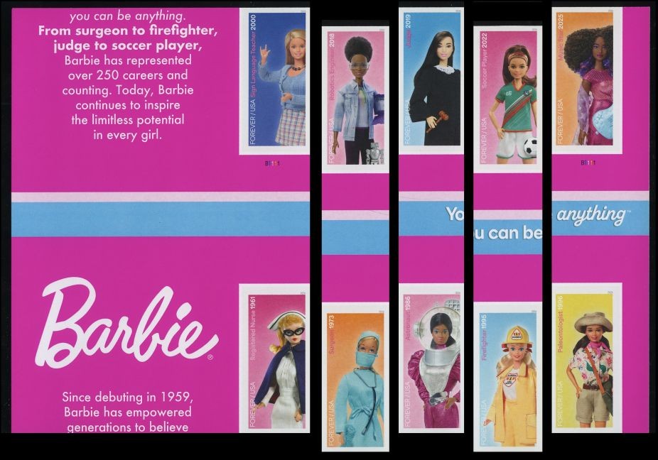 US #6115k Barbie Imperf Vert Pairs with Horizontal Gutter VF NH