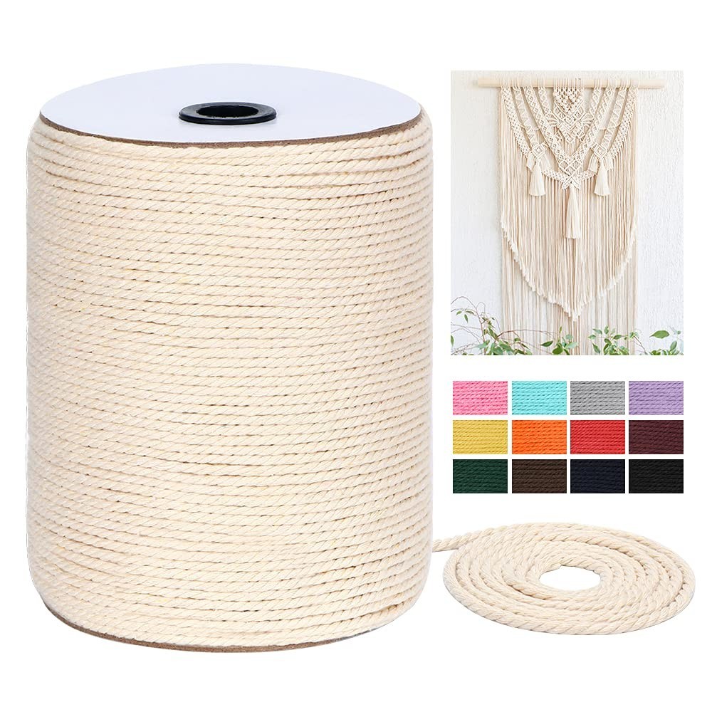 Macrame Cord 4mm x 328Yards984Feet,Natural Cotton Macrame Rope - 3 Strands Cord*