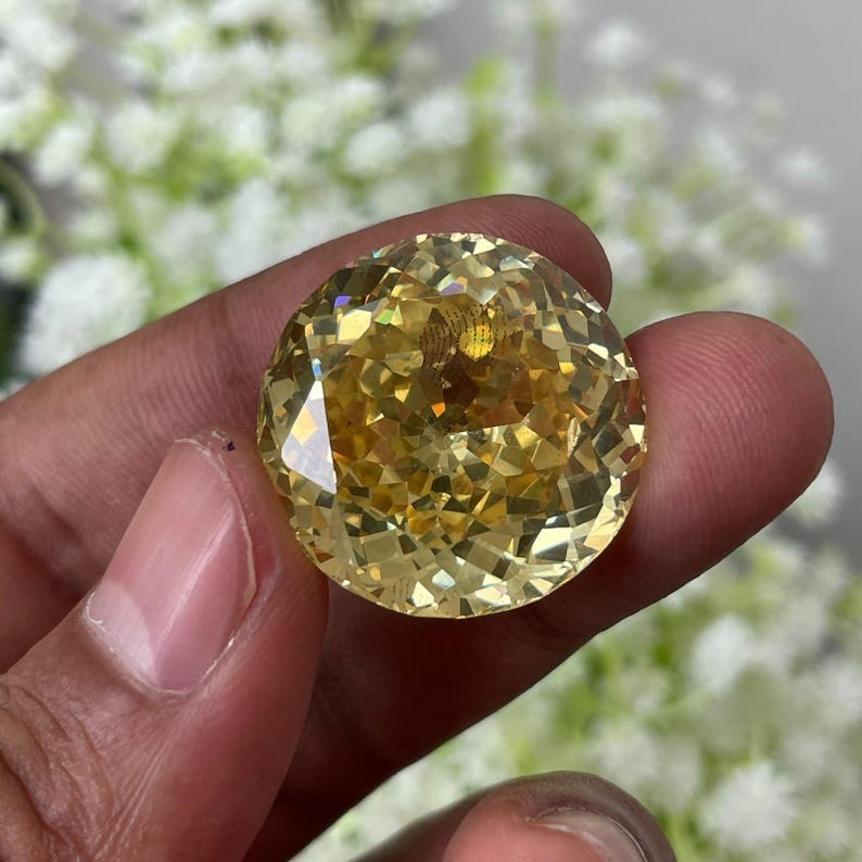 50 Ct Natural Yellow Zircon Gemstone Round Cut Eye Clean Cambodia Loose Gemstone