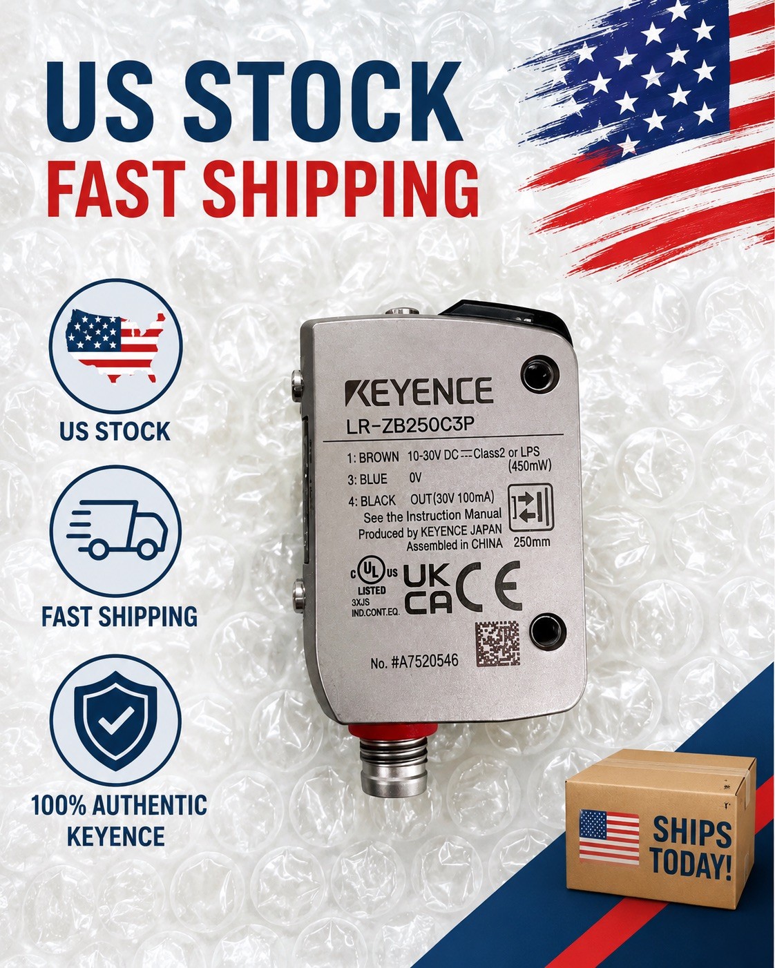 KEYENCE LR-ZB250 C3P Distance Based Laser Sensor, Brand New KEYENCE LR-ZB250 C3P Distance Based Laser Sensor, Brand New