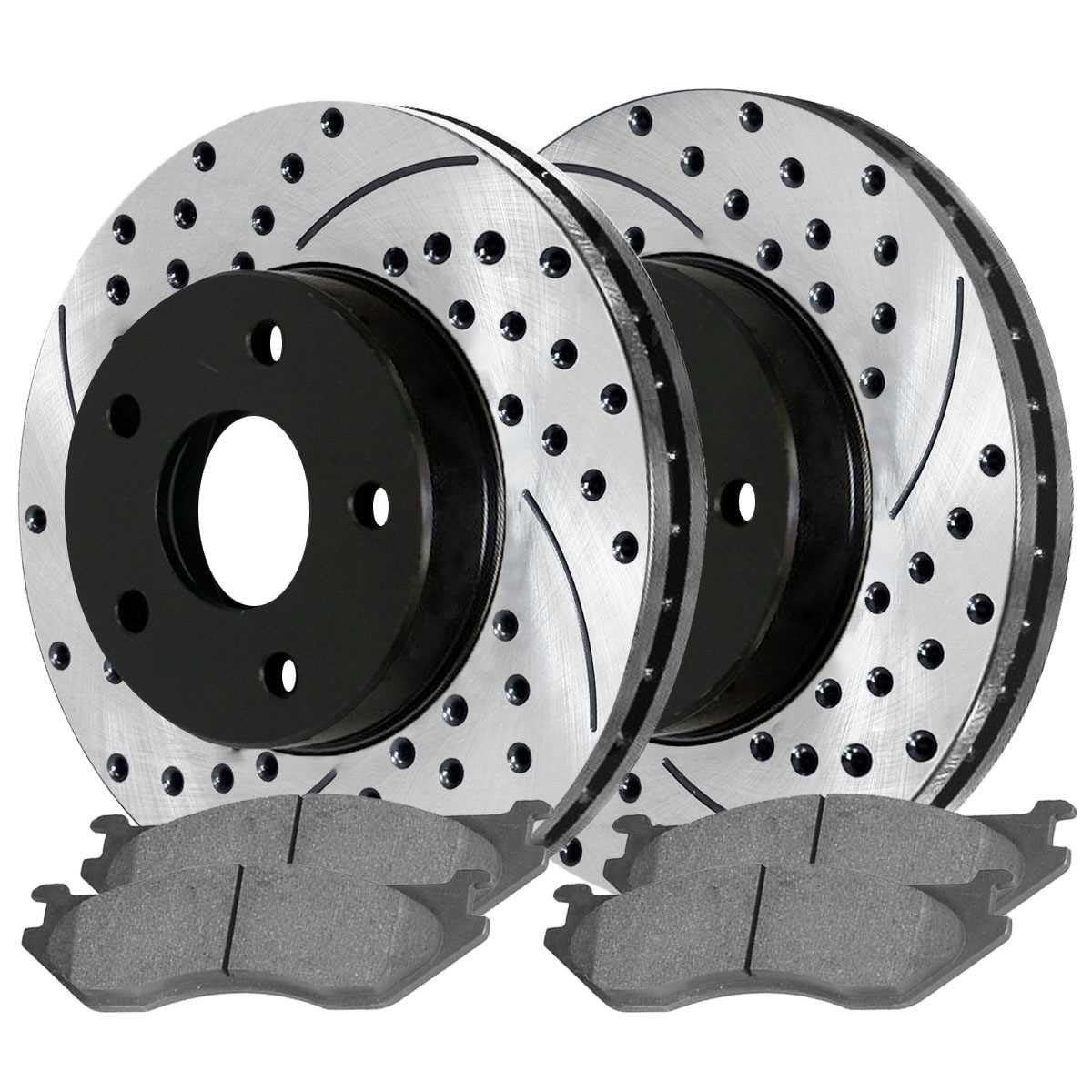 4pcs Ceramic Brake Pad 2pcs Rotors Drilled and Slotted Rear for Ram 1500 PGD967C