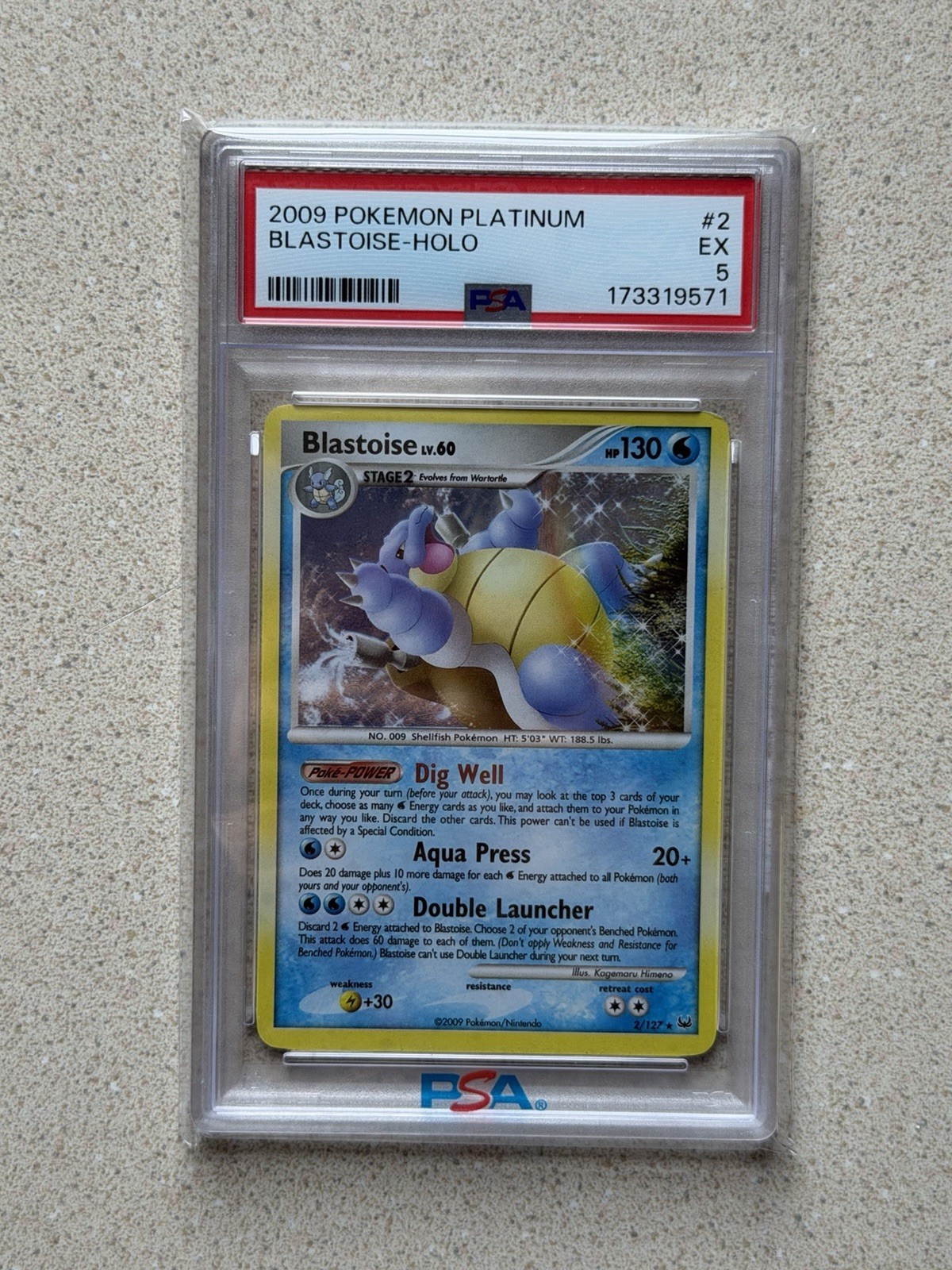 2009 Pokemon Platinum Blastoise Holo Card #2/127 PSA 5