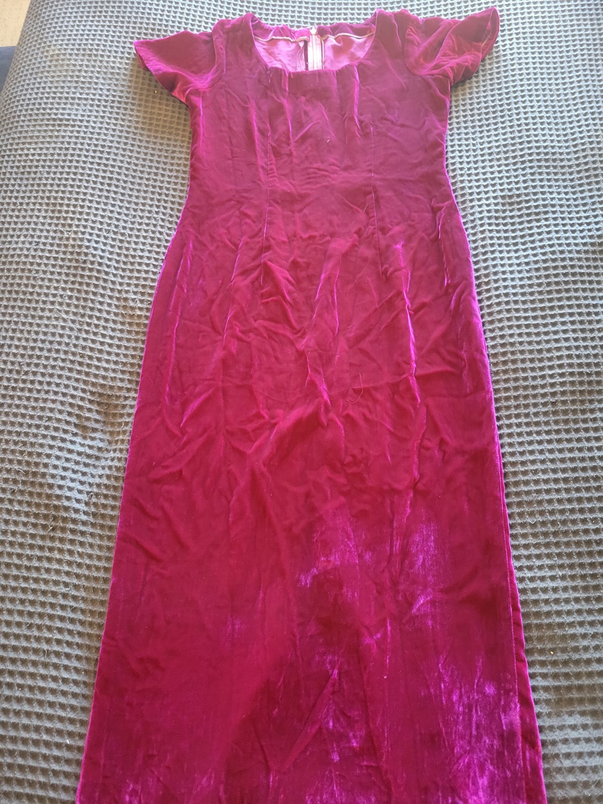 VINTAGE 1960S 1970S HOT PINK PURPLE VELVET MAXI DRESS OOAK RETRO  PSYCHEDELIC  S