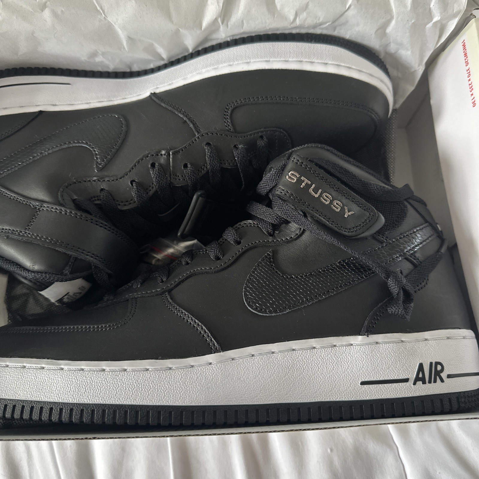 Nike Air Force 1 Mid x Stussy Shoes Black White Sz 12 Men\'s DJ7840-001