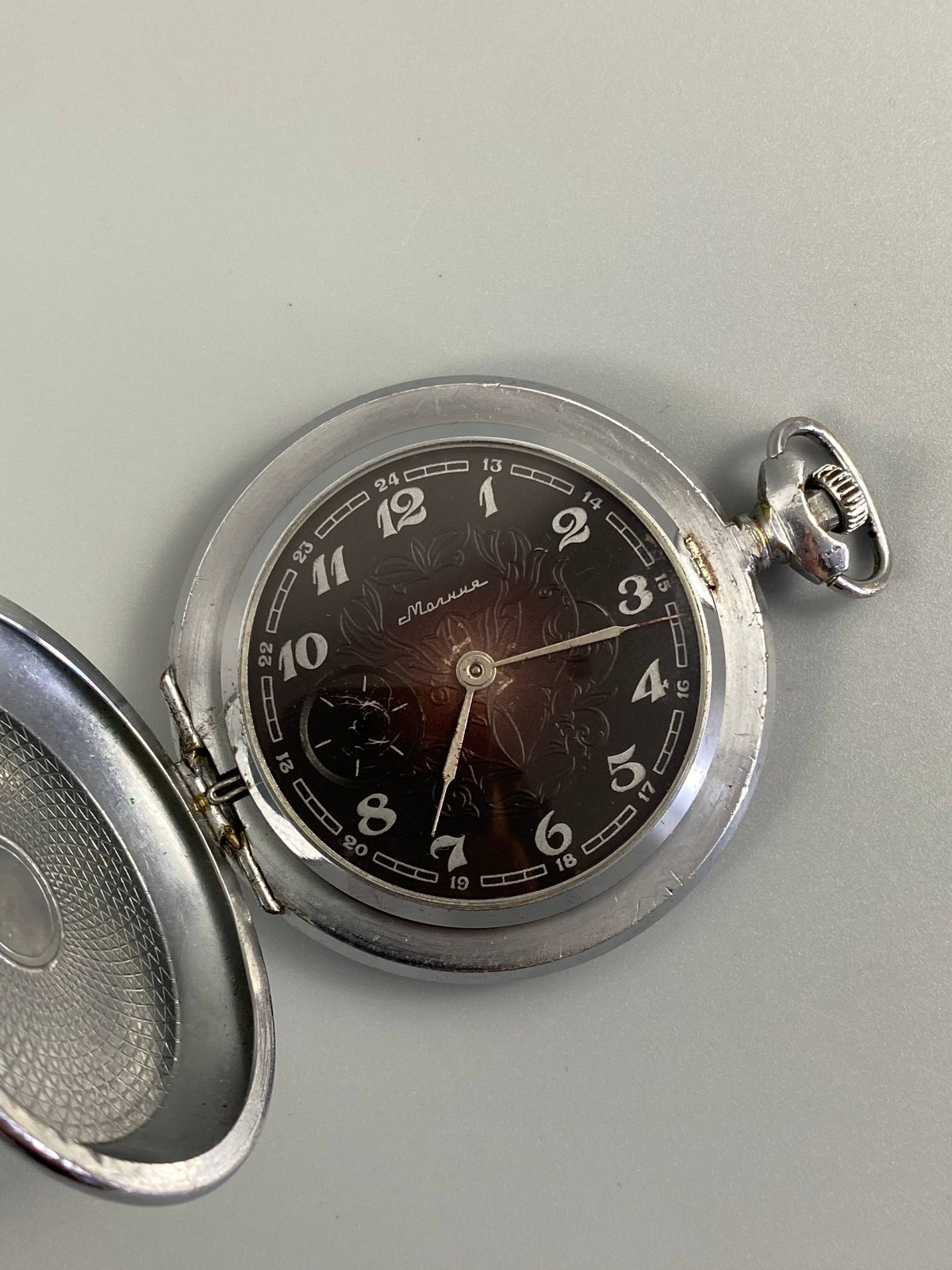Vintage Molnija Salut Pocket Watch USSR Molnia Soviet Black Dial mechanical Rare