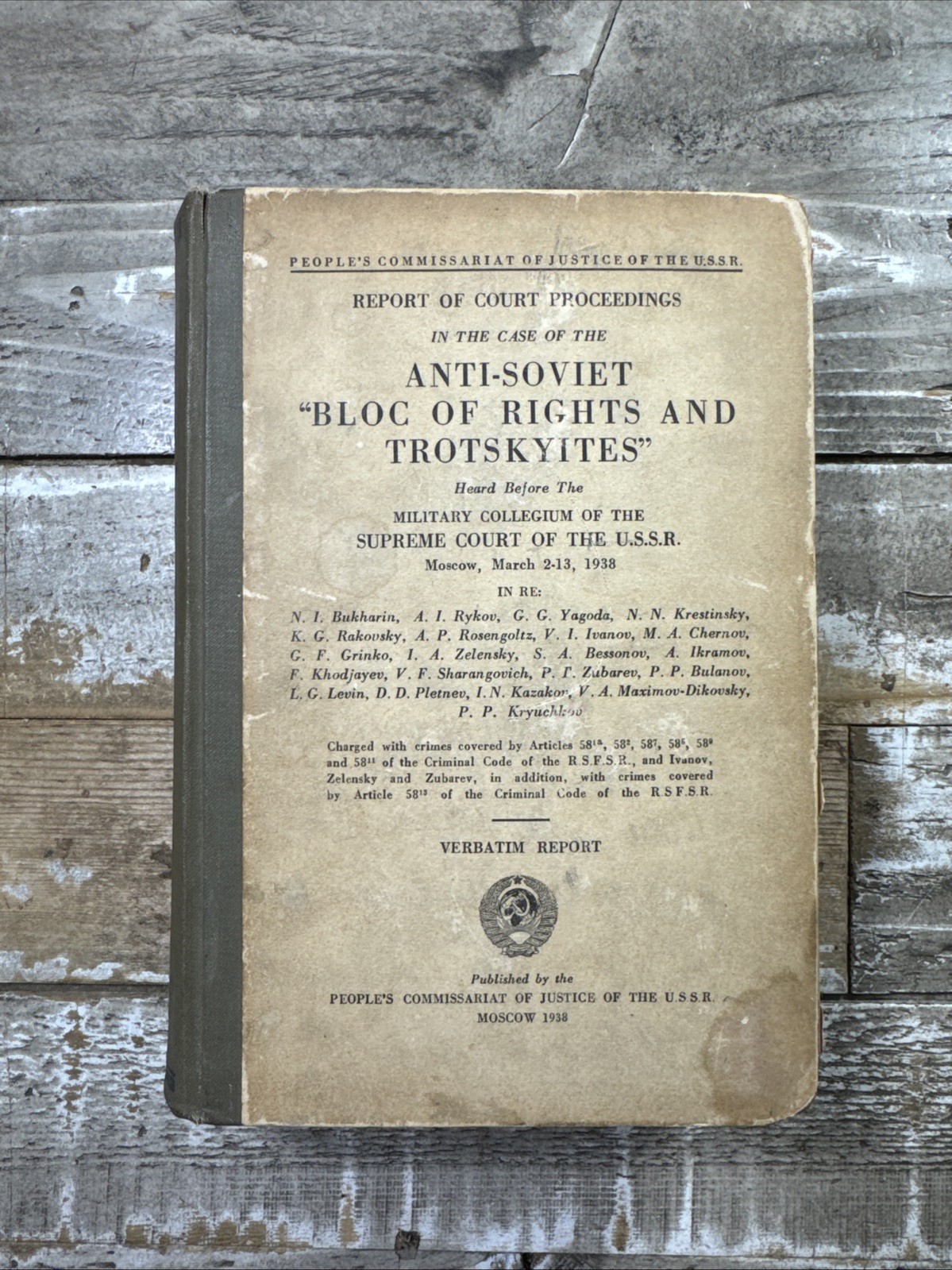 1938 Antique Soviet Government Book “Anti-Soviet Bloc of Rights & Trotskyites”