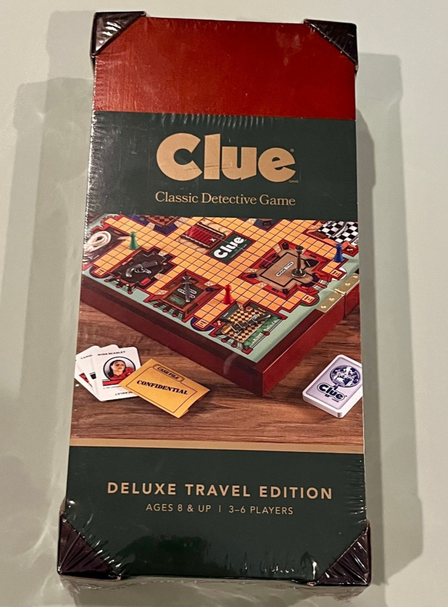 CLUE DELUXE TRAVEL EDITION Wooden Folding Board Game Road Trip Sealed NEW IN BOX