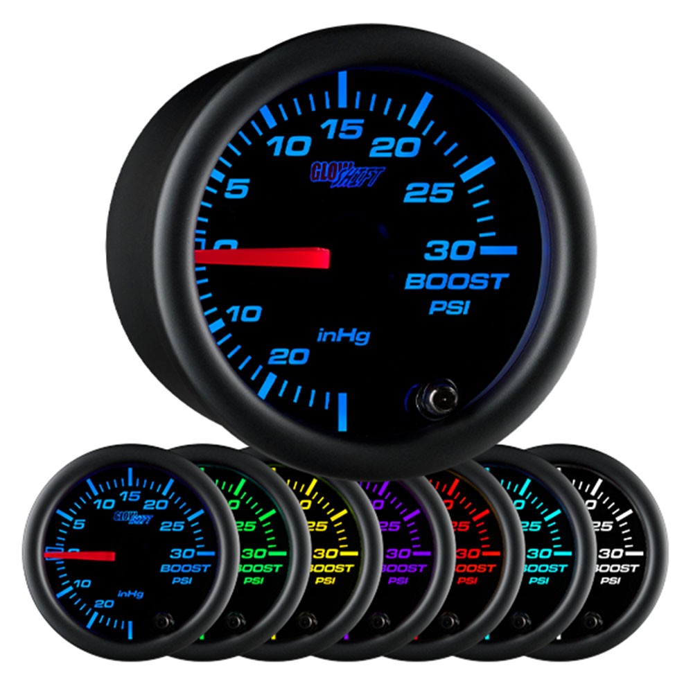 GlowShift 30 PSI Turbo Boost/Vac Gauge Kit w/ Silicone Hose, Black 7 Color