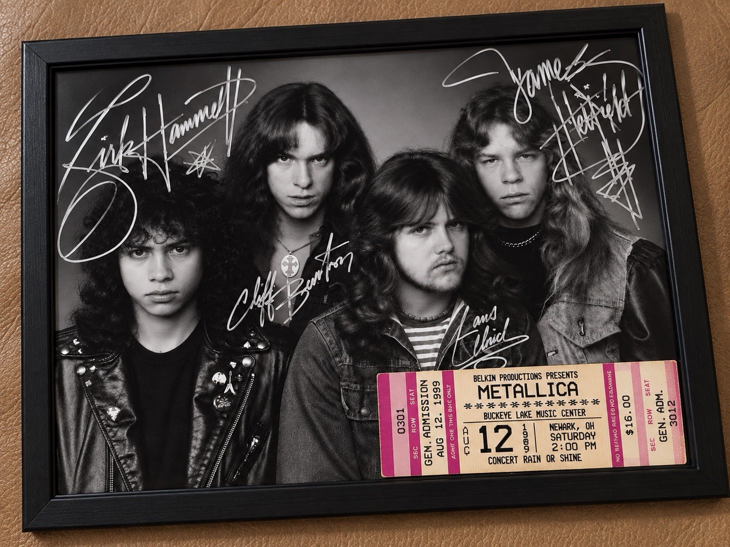 Metallica Signed Photo Reprint Framed w/ 1989 Concert Ticket Reprint Metallica Signed Photo Reprint Framed w/ 1989 Concert Ticket Reprint