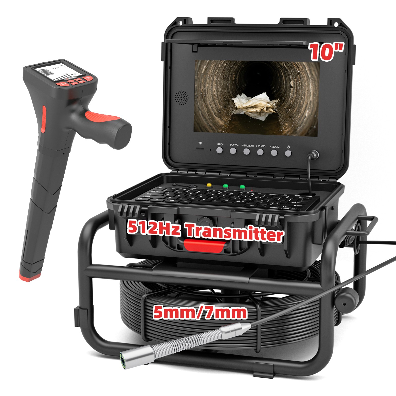 Sanyipace 10' HD Self-Leveling 0.28in Sewer Camera 165FT w/ 512Hz Locator
