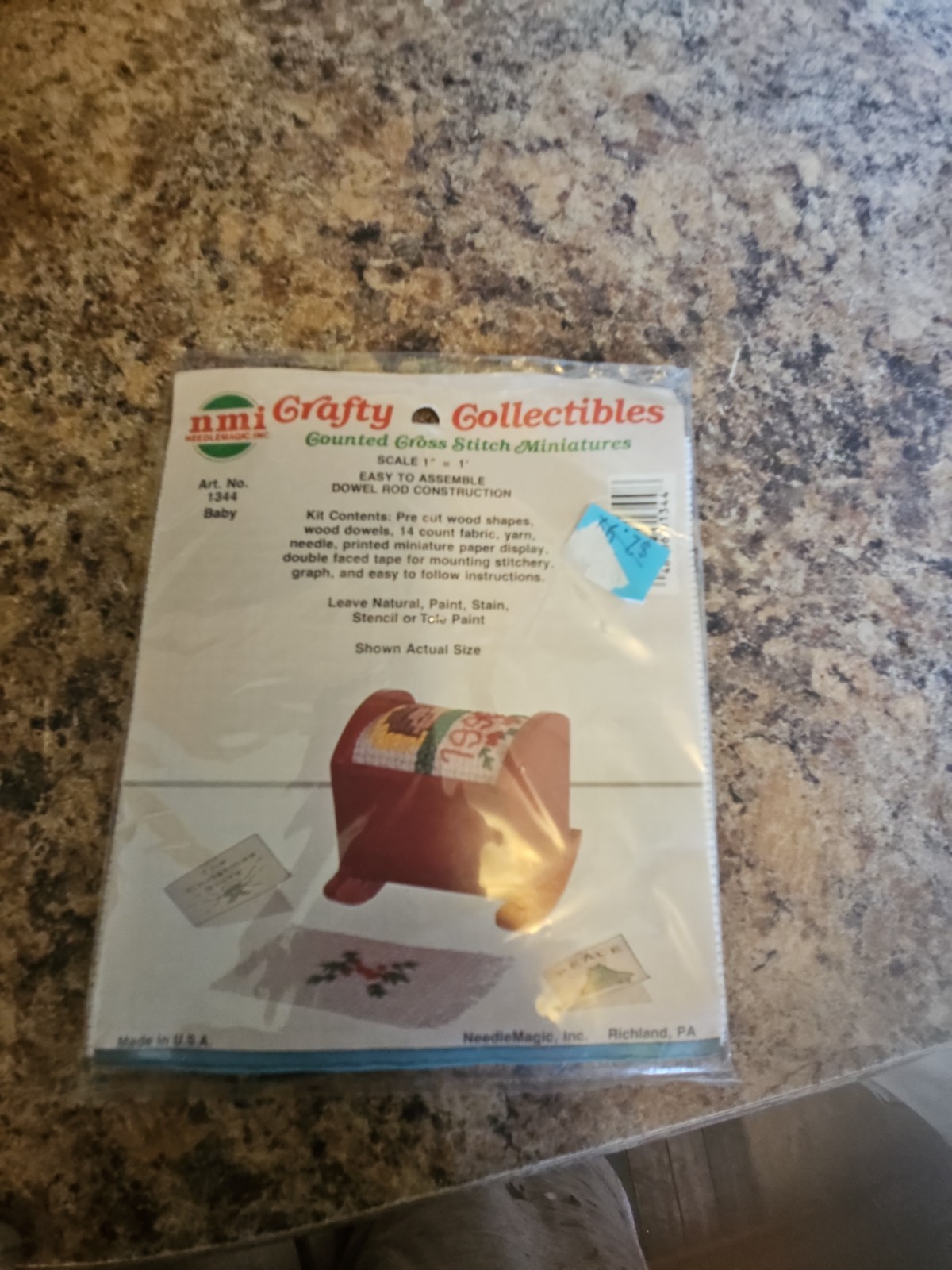 NMI #1344 CRAFTY COLLECTIBLE COUNTED X STITCH MINIATURE KIT BABY RED CRADLE