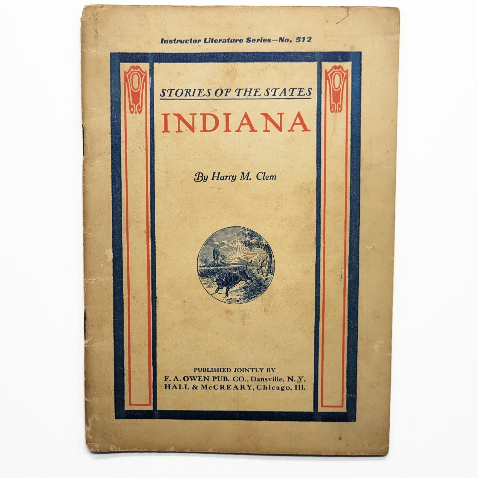 Antique 1913 INDIANA Stories of the States Illustrated History Book Harry Clem