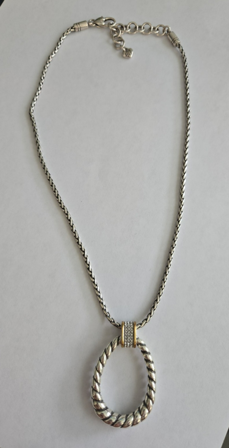 Brighton Signed Meridian Adagio Pendant Two-Tone Gold Silver Crystal Necklace