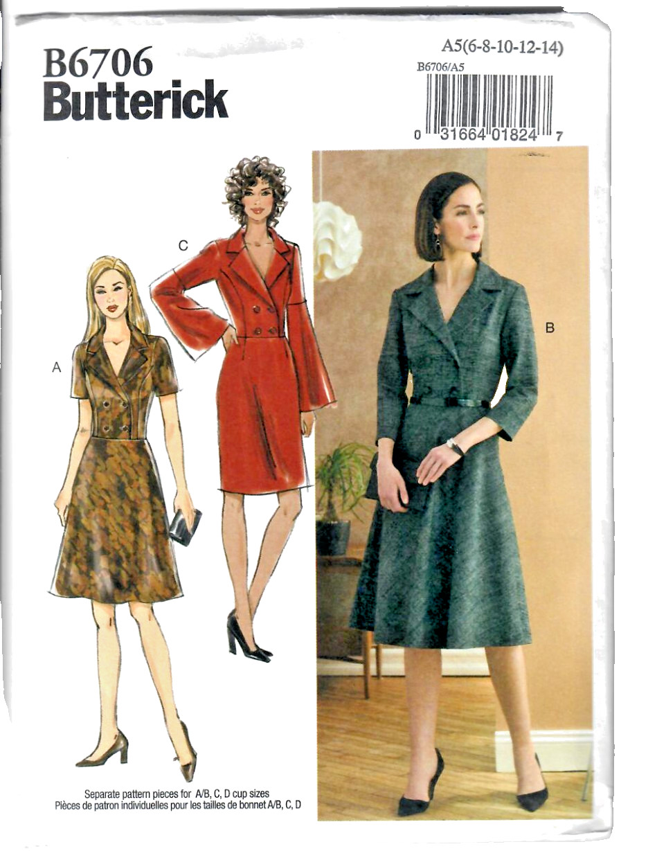 Butterick Misses Buttoned Dress w/Fitted Bodice Sewing Pattern B6706 Size 6-14