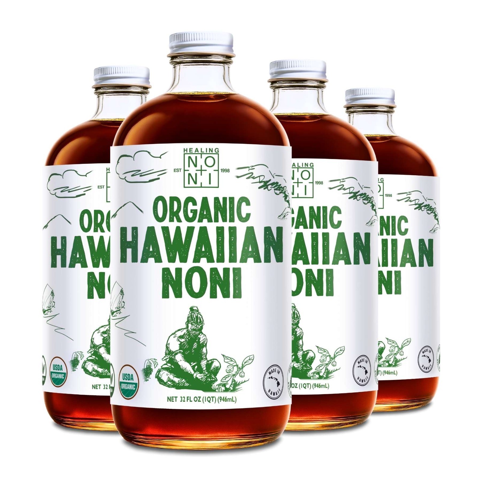 Healing Noni ®  - Certified Organic Noni Juice - 4 x 32oz