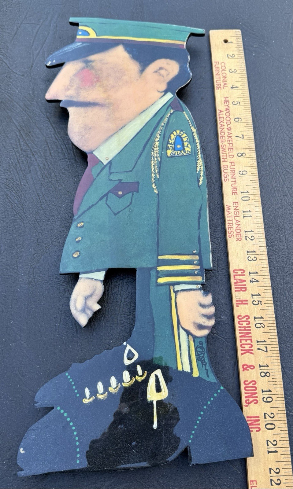 Vintage Whimsical Cop Security Guard Wall Folk Art Painted Lacquer Wood Cutout