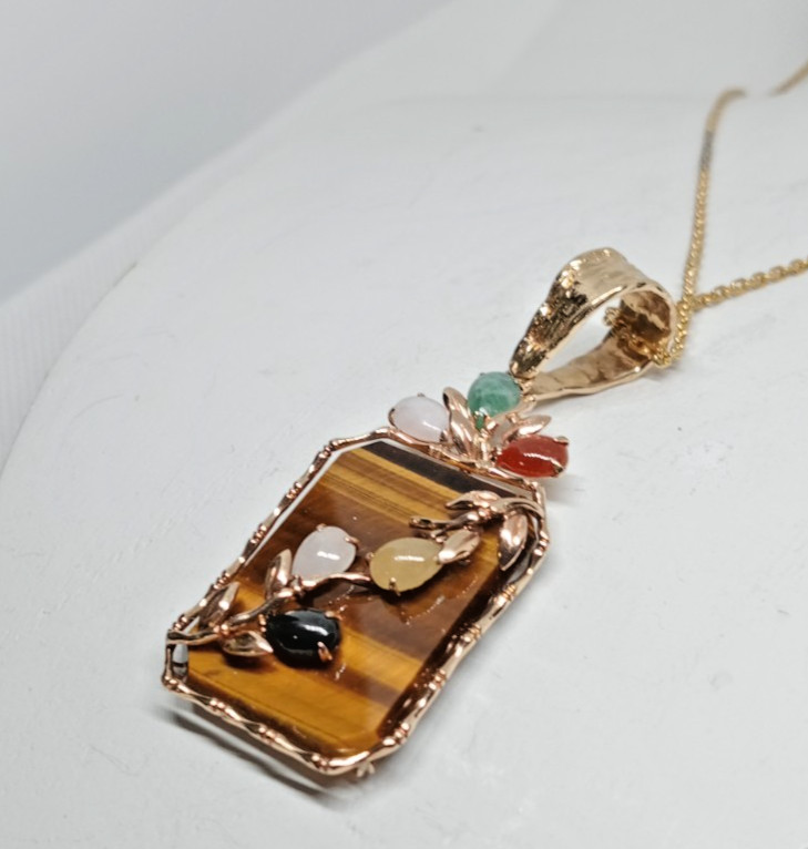 14k Yellow Gold Reversible Pendant w/ Multi Gemstones 14k Yellow Gold Reversible Pendant w/ Multi Gemstones