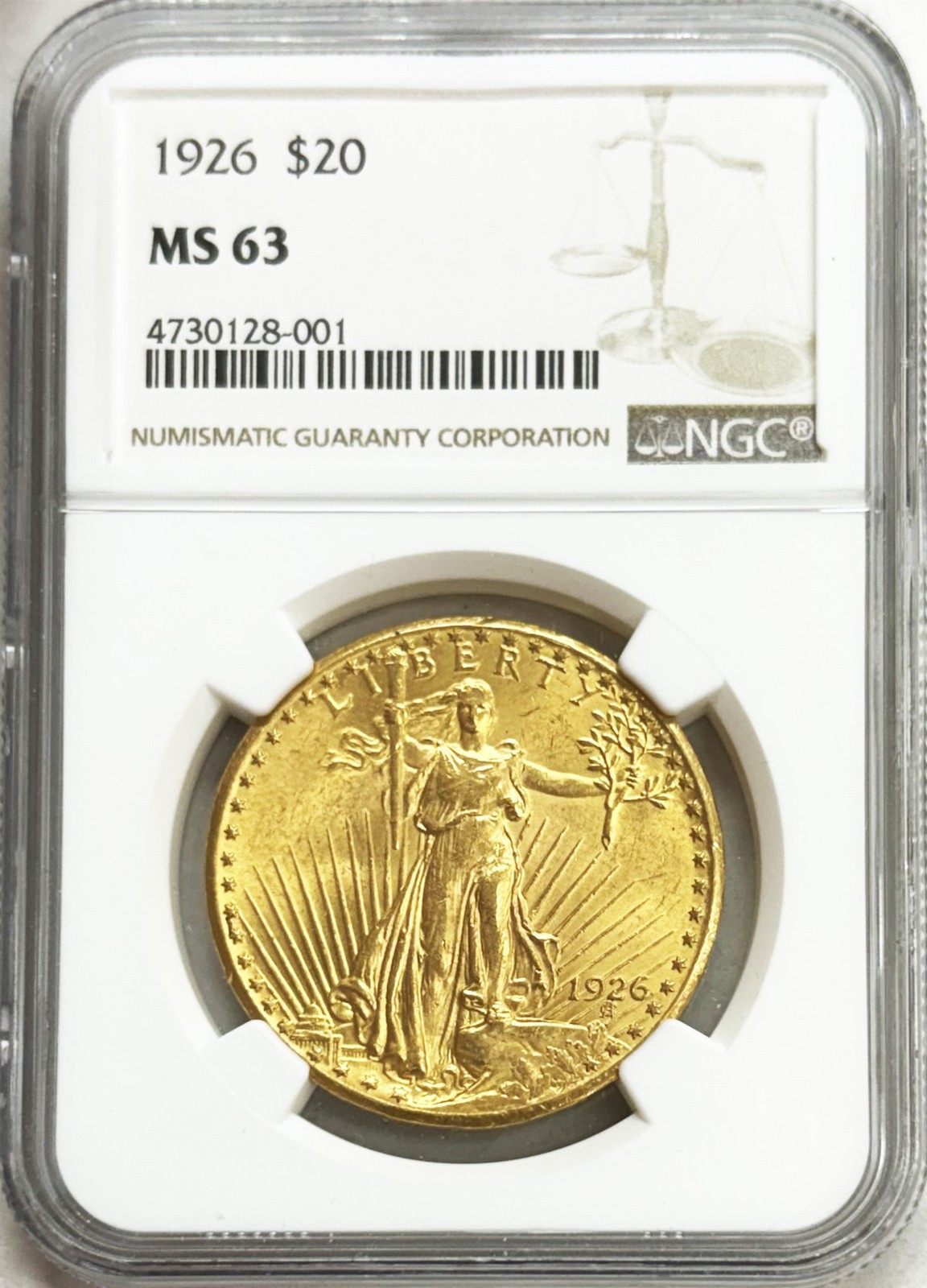 1926 GOLD UNITED STATES $20 DOLLAR SAINT GAUDENS COIN NGC MINT STATE 63
