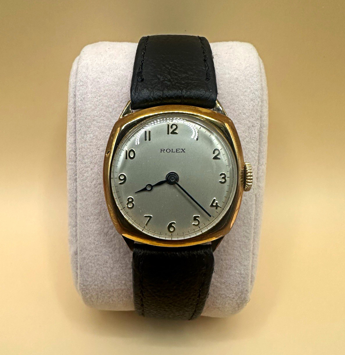 1937 Rolex Manual Wind Watch in Meteor Gold Cushion Case Mens Dress Watch
