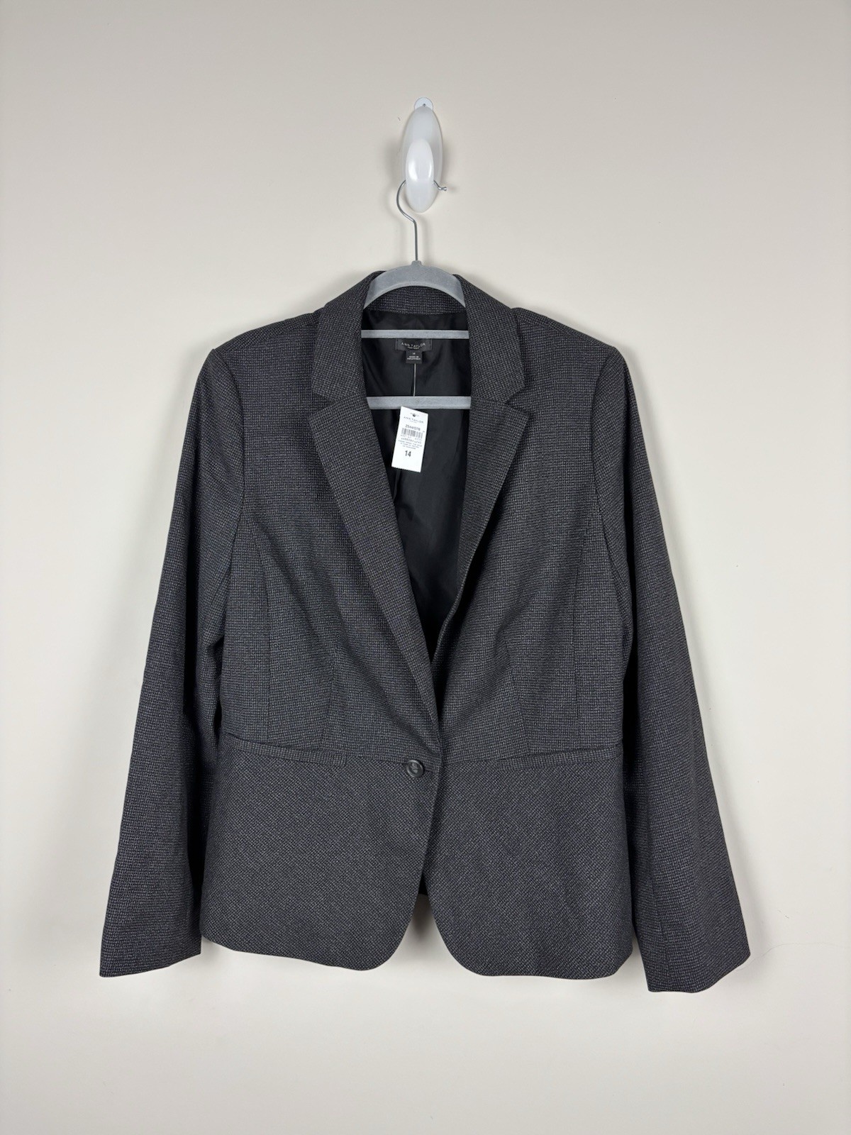 Nwt Ann Taylor Birdseye Blazer Jacket Size 14 Black White Notch Lapel Career Nwt Ann Taylor Birdseye Blazer Jacket Size 14 Black White Notch Lapel Career
