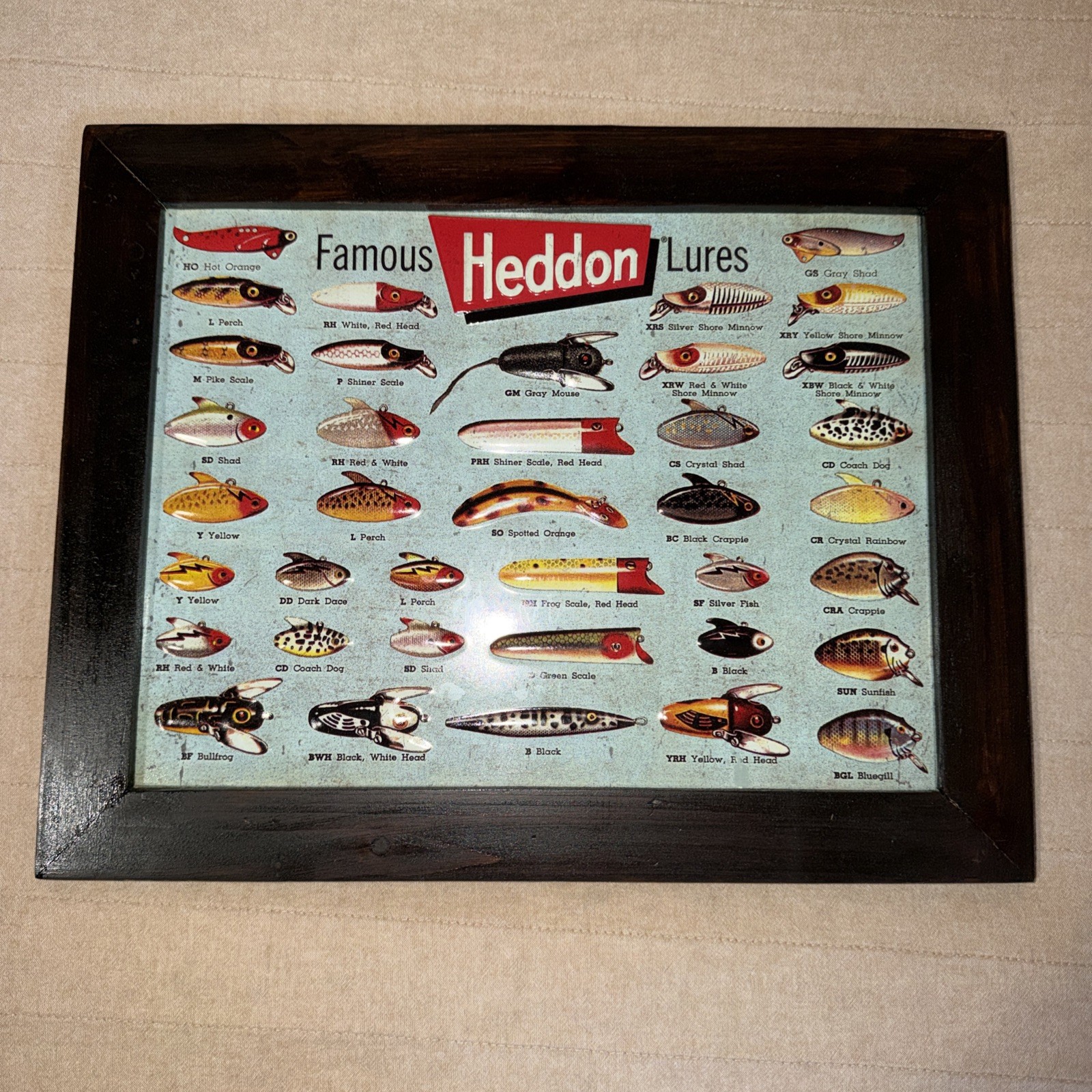Heddon Lures Framed Tim Sign 13” x 17” Heddon Lures Framed Tim Sign 13” x 17”