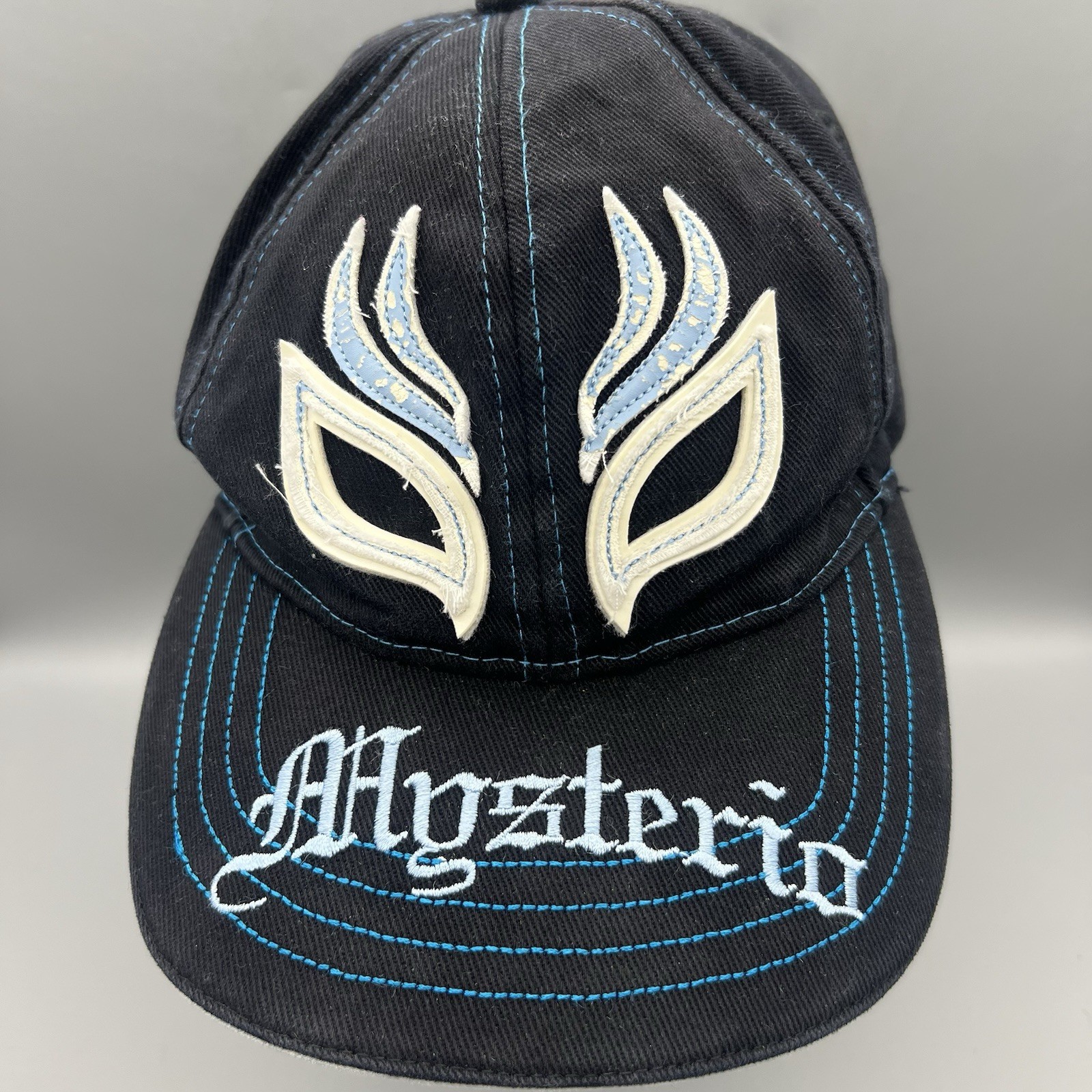 Vintage Rey Mysterio Hat WWE Authentic Black Cap w/ Blue Flames
