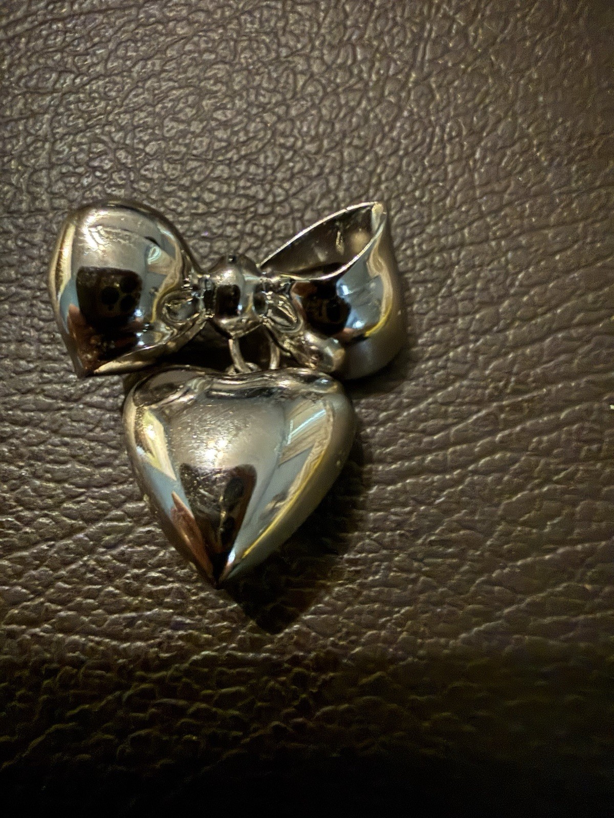 Vintage Monet Signed  Puffy Heart Bow Dangle Brooch Pin