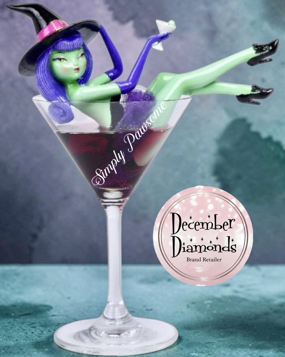 December Diamonds Purple Hair Witch Martini Glass Halloween IN STOCK BY 9/25