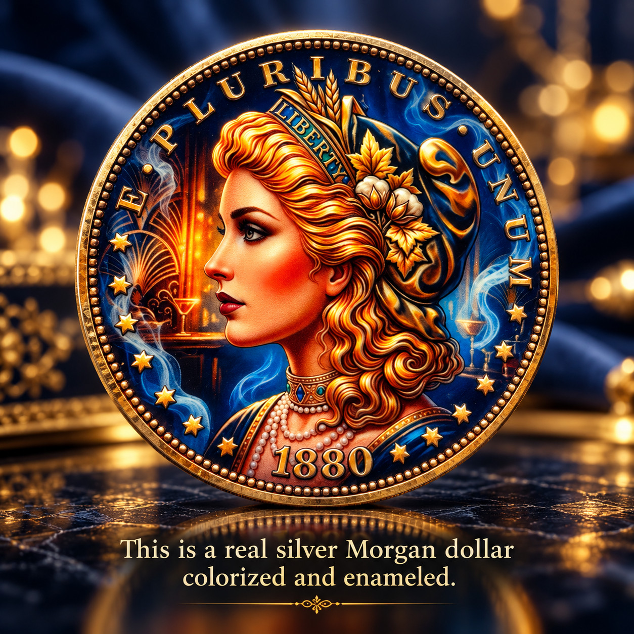 1880 Morgan Silver Dollar Colorized Enameled Custom Art Coin Real Silver Rare