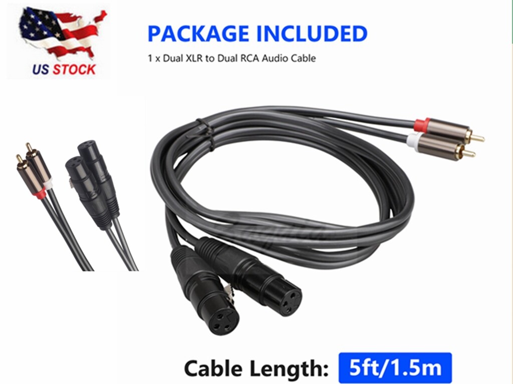 6ft Dual 2XLR Female to 2-RCA Male Plug Interconnect Cable Connector Y Splitter