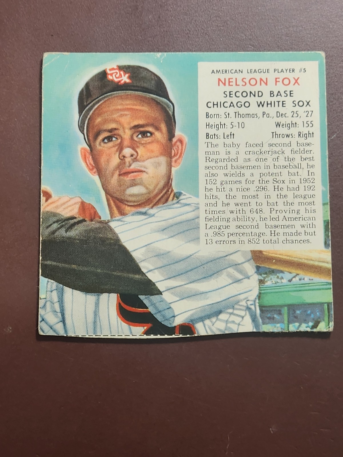 1953 Red Man Tobacco Nellie Fox #5 No Tab Chicago White Sox Hall of Fame Vintage