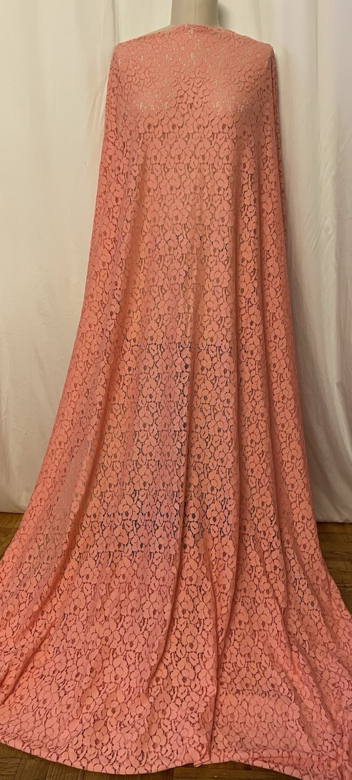 Elegant Coral Cotton Rayon Intricate Floral Design Lace Fabric 3 Yards 60\