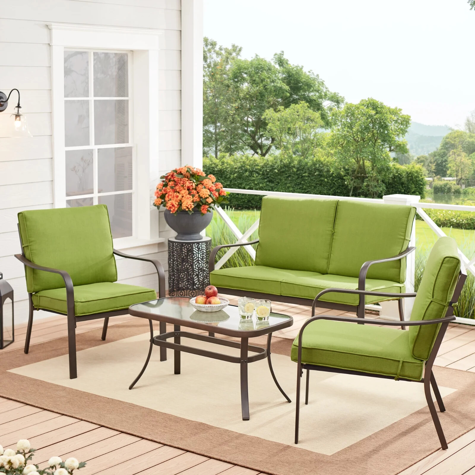 FREE SHIPPING-Green mainstays  4 piece outdoor patio conversation set