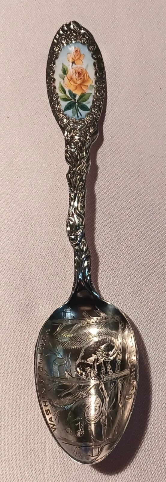 Beautiful Enameled Rose Sterling Washington Park, Quincy, IL Souvenir Spoon Beautiful Enameled Rose Sterling Washington Park, Quincy, IL Souvenir Spoon