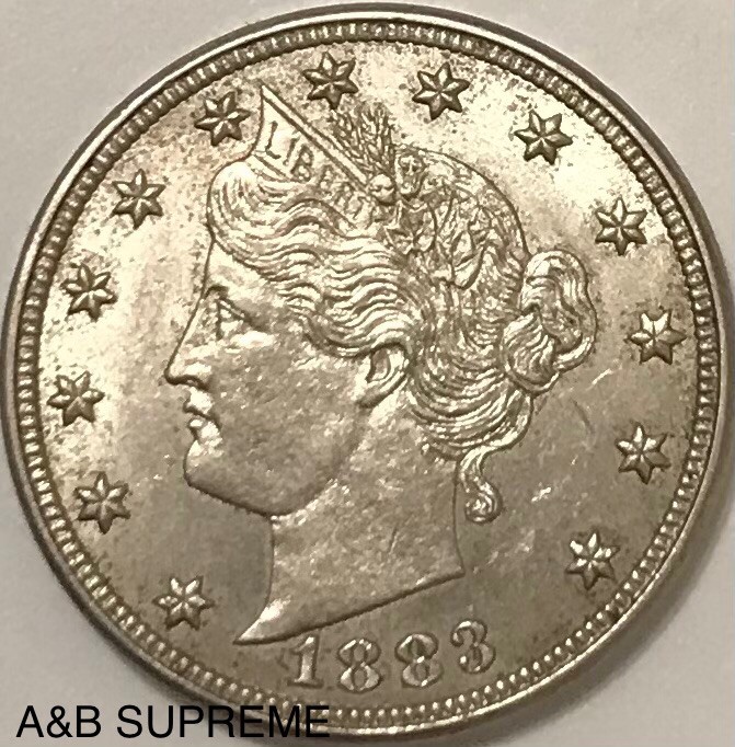 1883 No Cents Liberty Head V Nickel AU++ About Uncirculated++