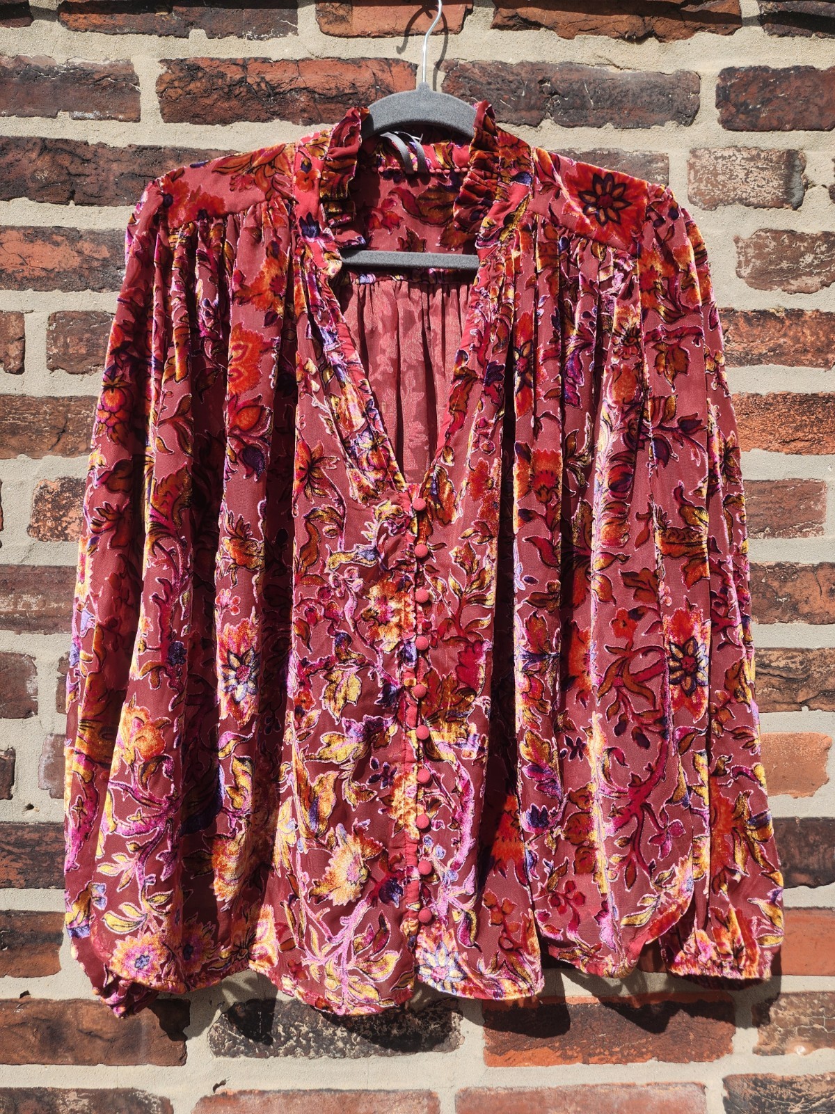 NWT - Anthropologie Semi-Sheer Floral Velvet Burnout Blouse Size M - $138