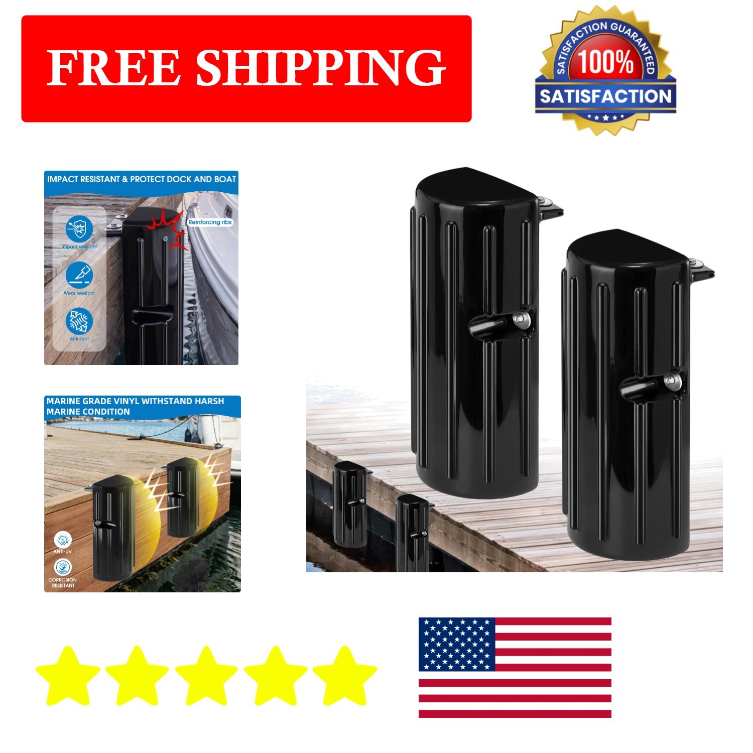 2-Pack Durable Black Dock Bumper Fender - Ultimate Boat and Dock Protection