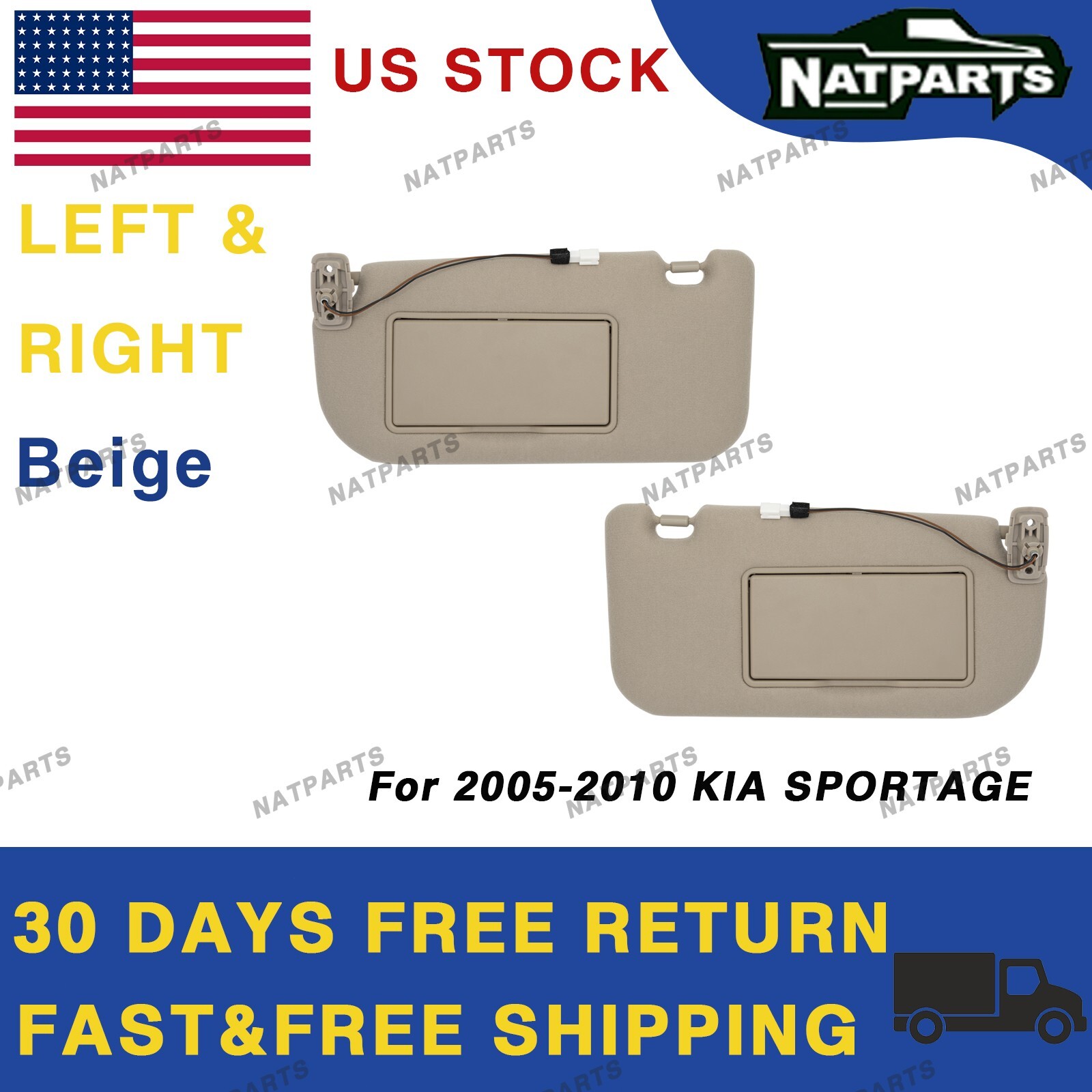 Pair Beige Side Sun Visor For 05-10 Kia Sportage 85202-1F090EZ 85201-1F090EZ Pair Beige Side Sun Visor For 05-10 Kia Sportage 85202-1F090EZ 85201-1F090EZ