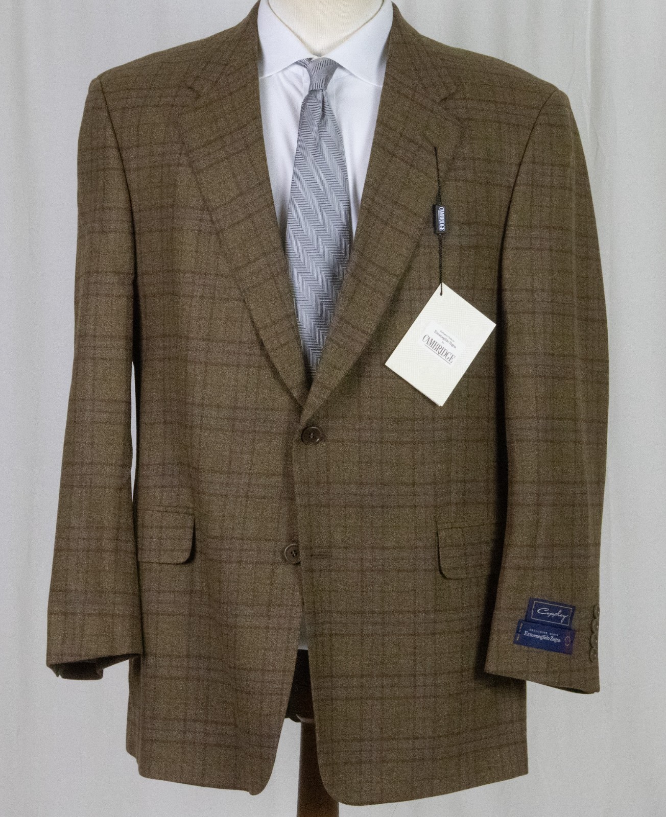NWT COPPLEY Ermenegildo Zegna Light Brown Windowpane Plaid Sport Coat Trim 46 R