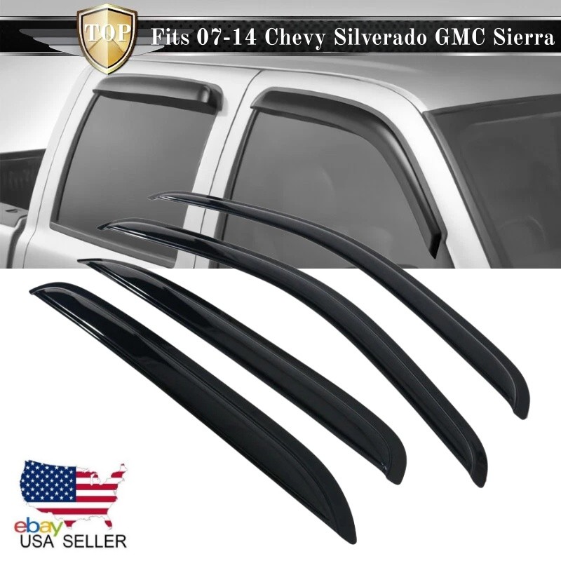 Fits 2007-2014 Chevy Silverado GMC Sierra Crew Cab Window Visors Rain Sun Guard